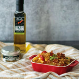 Southern Style Bacon and Pimento Mac and Cheese made with Olivelle Sweet Applewood Barbecue Rub and Maple-Wood Smoked Bacon Infused Olive Oil