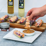 Shrimp Spring Rolls with Thai Peanut Dipping Sauce made with Olivelle Black Garlic Shiitake Rub and Sicilian Lemon Infused Olive Oil