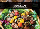 Big Sky steak salad with sliced flank steak, cherry tomatoes, crispy bacon, blue cheese, and mixed greens
