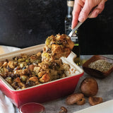 Savory Bacon and Mushroom Stuffing made with Olivelle Wild Mushroom and Sage Infused Olive Oil and Mediterranean Rosemary Rub