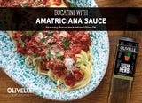 Bucatini pasta tossed in Amatricana sauce topped with parmesan and fresh parsley