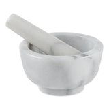 Marble mortar and pestle on a white background