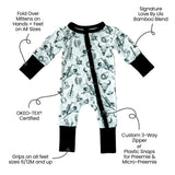 Baby onesie with features highlighted on a white background