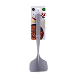 Gray spatula with packaging on a white background
