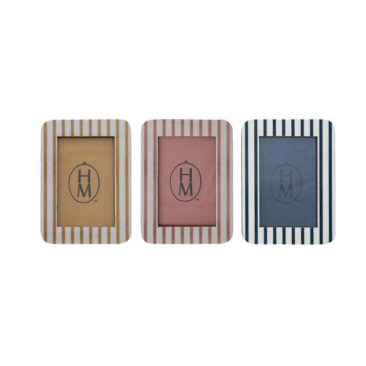 Three striped picture frames with 'HM' logo on a white background