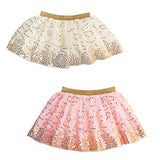 Two children's tutu skirts with sequin details on a white background