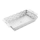 White perforated metal tray on a white background