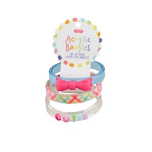 Set of acrylic bracelets with a bow design on a white background