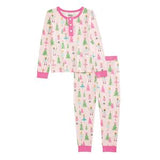Children's pajama set with Christmas tree pattern on a white background