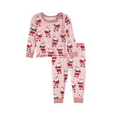 Pink pajama set with Santa Claus pattern on a white background