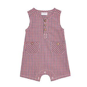 Red and white checkered romper on a white background