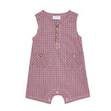 Red and white checkered romper on a white background