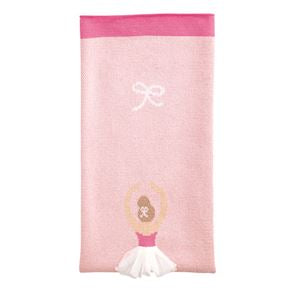 Pink towel with a ballerina design on a white background
