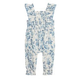 Floral-patterned baby romper on a white background