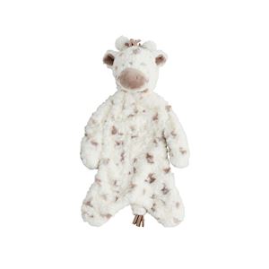 Plush toy bear with white fur and brown accents on a white background