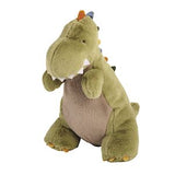 Plush toy dinosaur with a brown belly on a white background