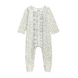 Baby onesie with a floral pattern on a white background