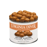 Can of Virginia Diner salted caramel Virginia peanuts on a white background