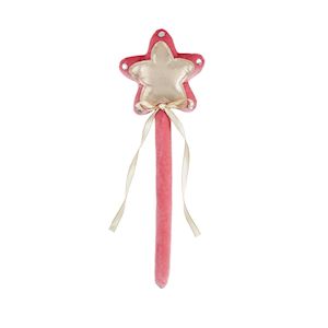 Pink star-shaped wand with a white handle on a white background