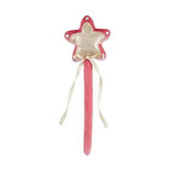 Pink star-shaped wand with a white handle on a white background