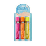 Three bubble wands in pink, orange, and yellow with a blue packaging label on a white background.
