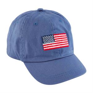 Blue cap with American flag patch on a white background