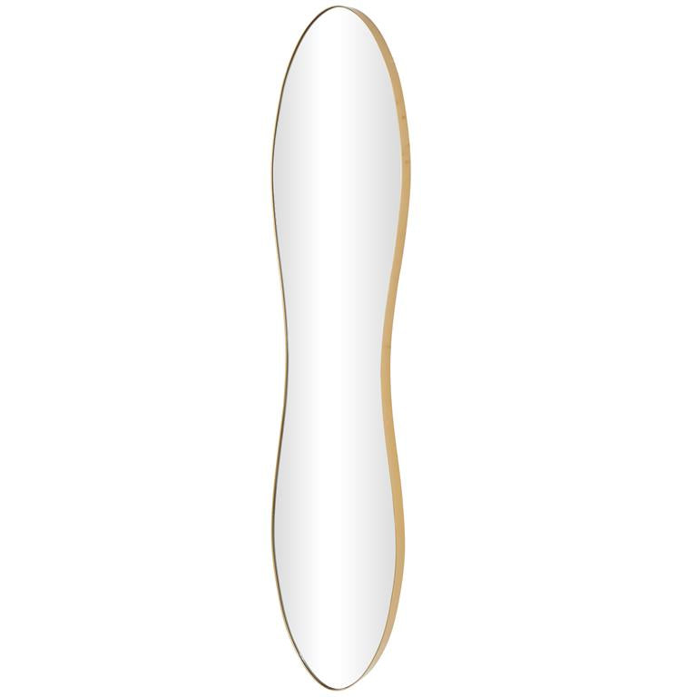 White oval mirror with gold frame on a white background