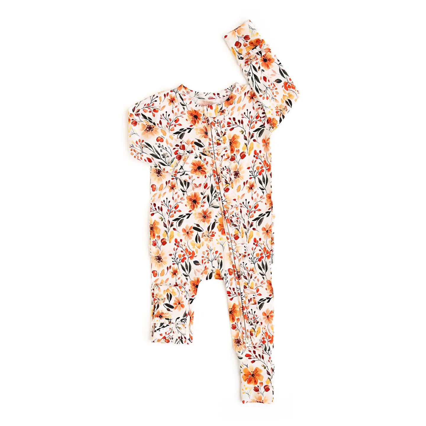 Floral-patterned baby onesie on a white background