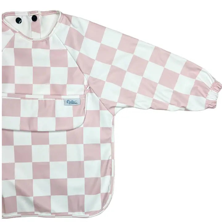 Pink and white checkered apron on a white background