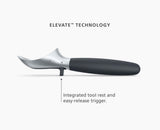 Ice Cream Scoop  with black handle and silver blade on a white background, featuring 'Elevate Technology' text.