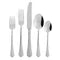 Set of silver cutlery including forks, knives, and spoons on a white background