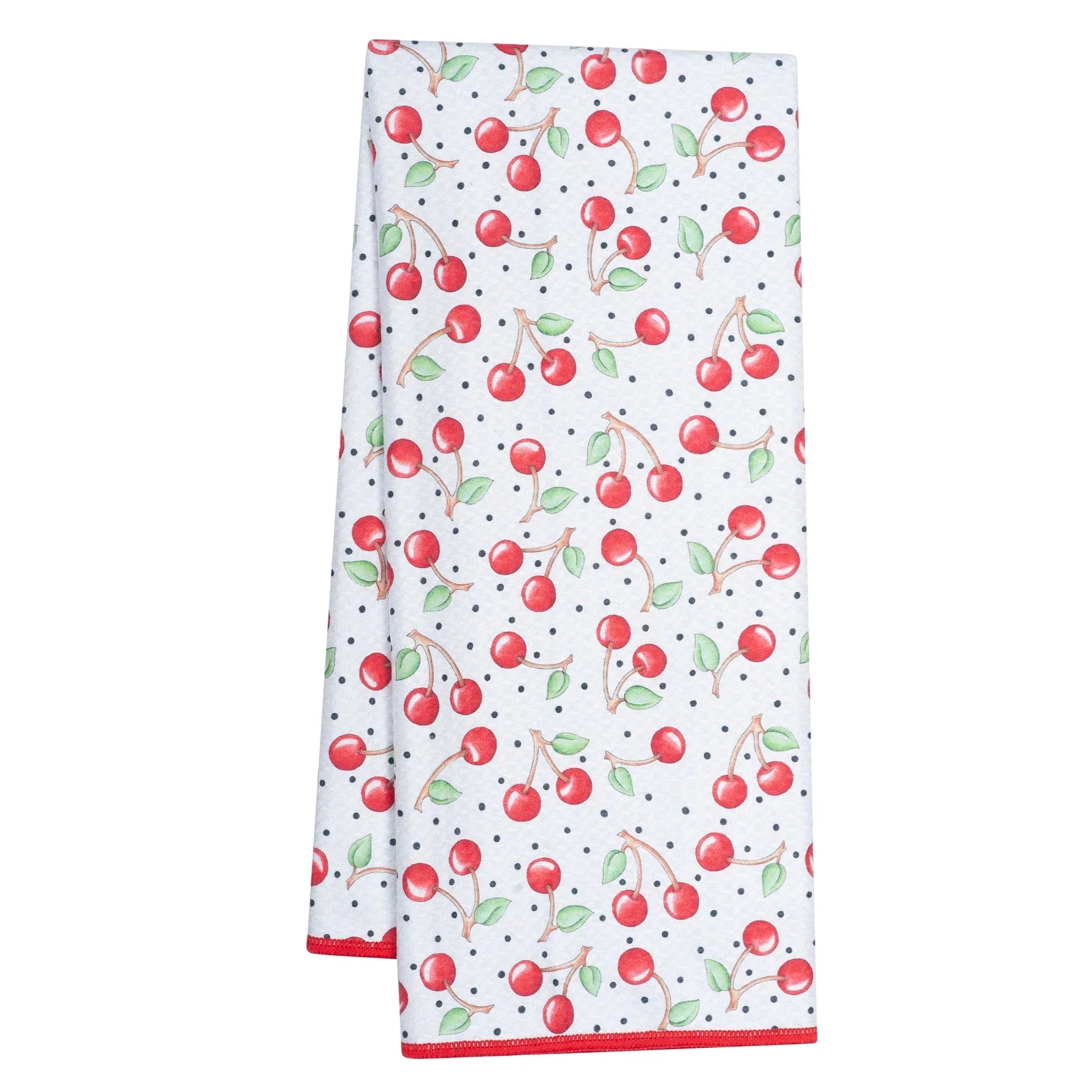 Kitchen towel with cherry pattern on a white background
