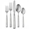 Set of silver cutlery including forks and spoons on a white background