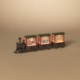Decorative train set with animated characters on a beige background
