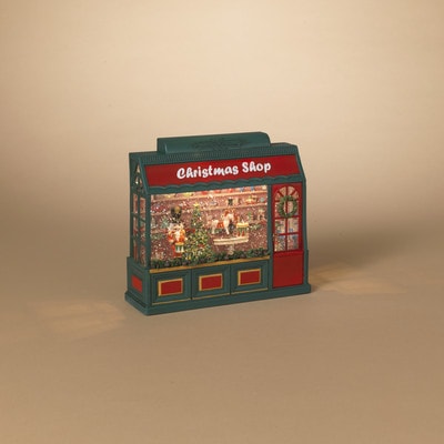 Model of a Christmas shop with a beige background