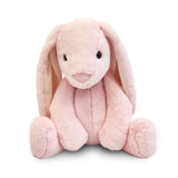 Pink plush bunny toy on a white background