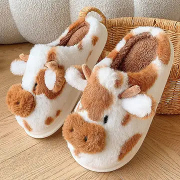 Plush Cow Slippers