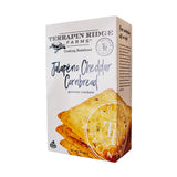 Box of Terrapin Ridge Farms Jalapeno Cheddar Cornbread crackers on a white background