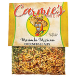 Carmie's Kitchen Mariachi Mexican Cheeseball Mix packaging with visible cheeseball mix inside.