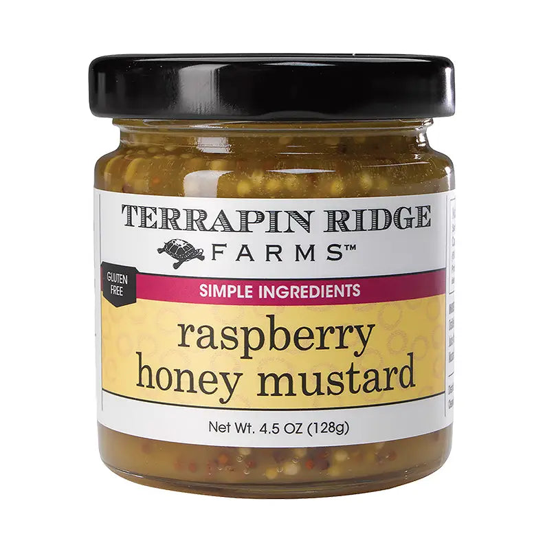 Jar of Terrapin Ridge Farms raspberry honey mustard on a white background