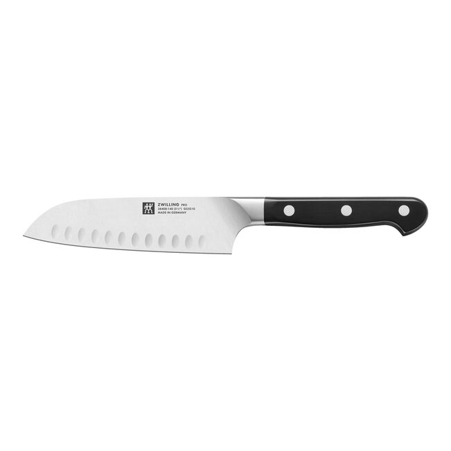 Zwilling cutlery knife with black handle on white background 