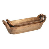 Two wooden baskets with handles on a white background