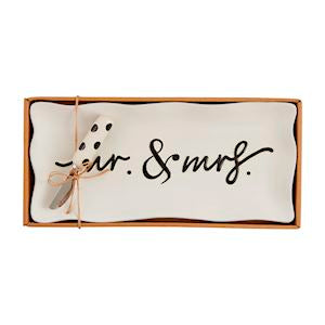 Decorative tray with 'Mr. & Mrs.' text in a box on a white background