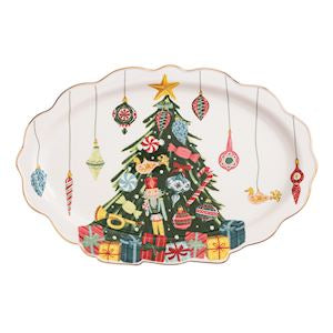 Decorative plate with a Christmas tree design on a white background