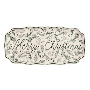 Decorative tray with 'Merry Christmas' text and floral patterns on a white background