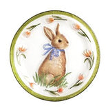 Decorative plate with a rabbit design and floral elements on a white background