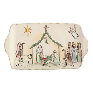 Decorative plate with a nativity scene illustration on a white background