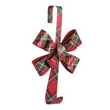 Red and green plaid ribbon on a white background