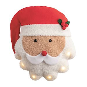 Decorative plush Santa Claus figure with a red hat and white beard on a white background