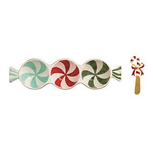Decorative mat with candy cane design on a white background